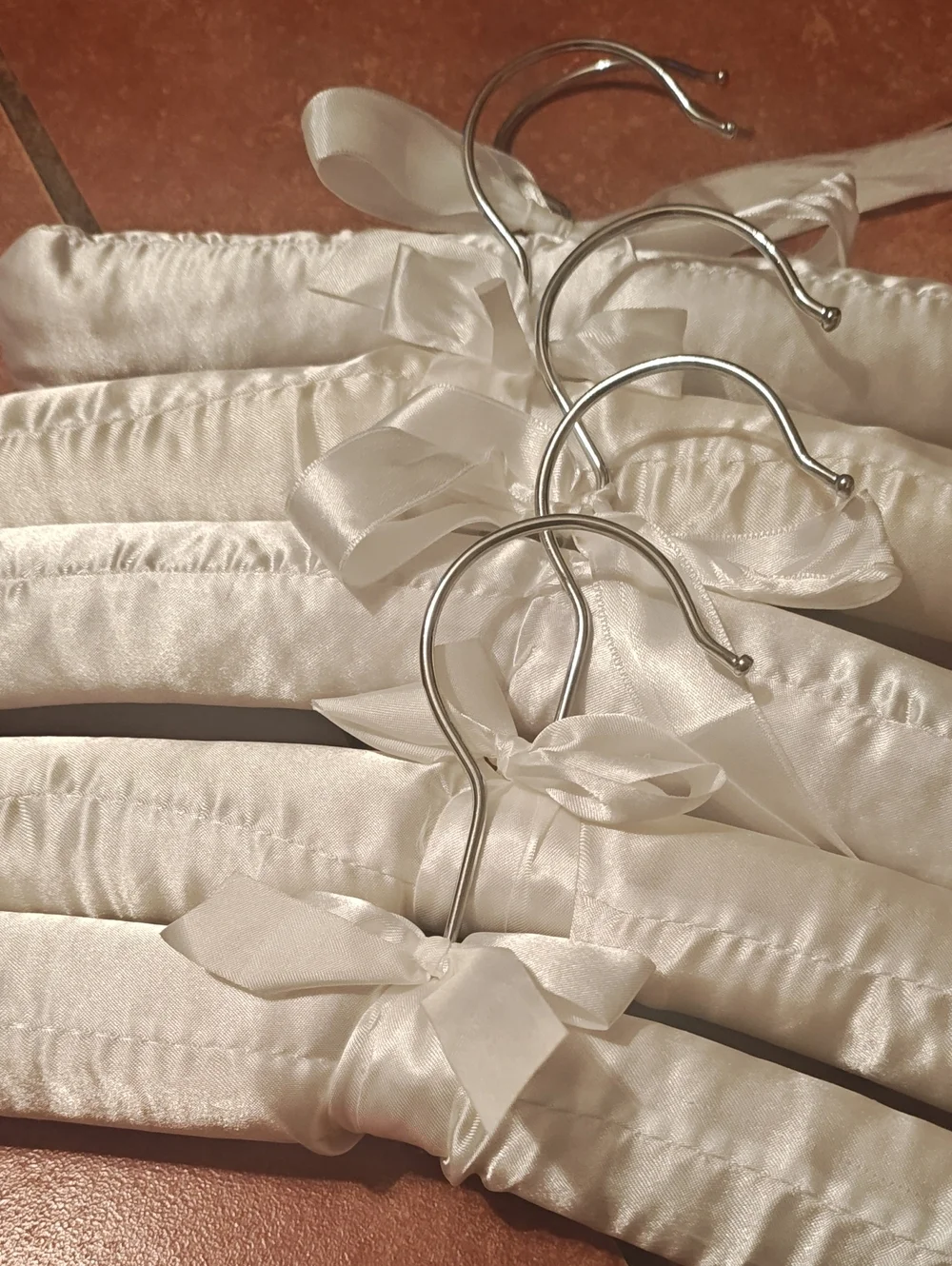 White Satin Padded Hangers with Ribbon Bow - Set of 5